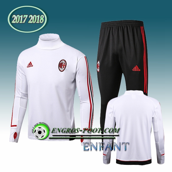 Engros-foot: Survetement Foot Milan AC Enfant Blanc Ensemble 2017-2018 Thailande