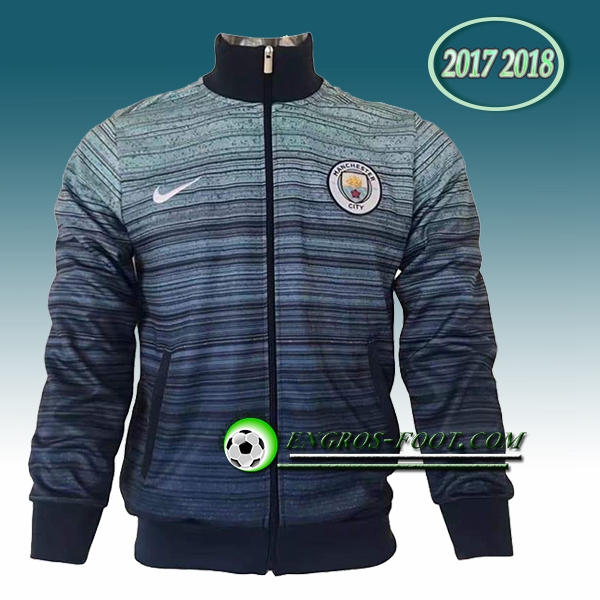 Engros-foot: Veste Foot Manchester City Bleu/Noir Stripes 2017-2018 Thailande