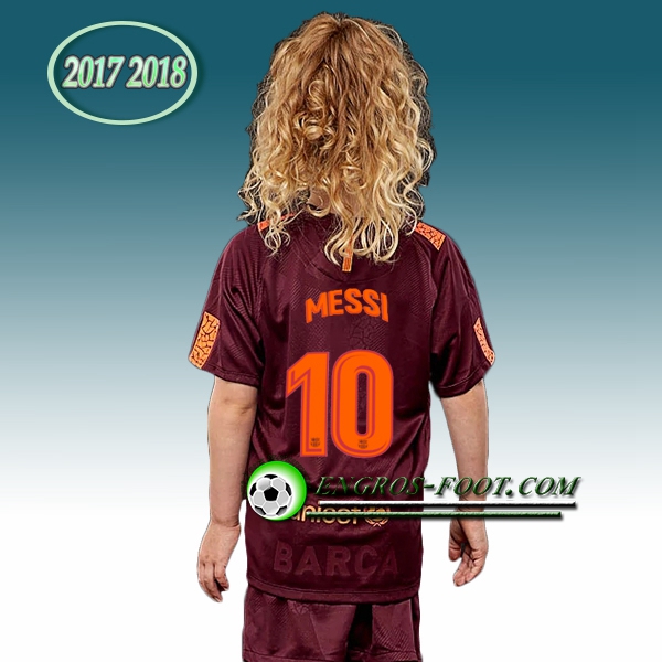 Engros-foot: Ensemble Maillot Foot FC Barcelone Enfant Messi 10 Third 2017 2018 Marron Thailande