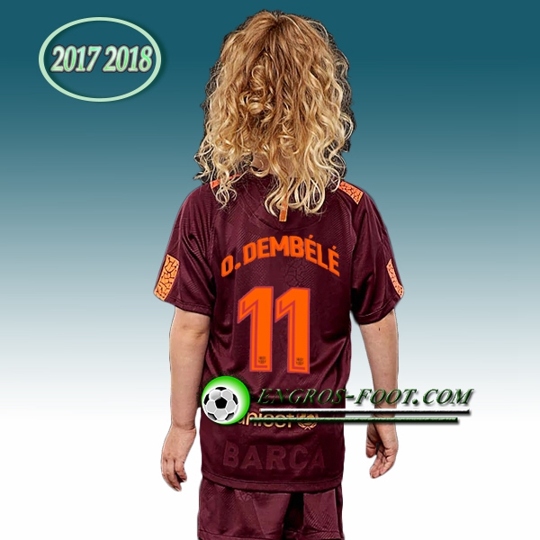 Engros-foot: Ensemble Maillot Foot FC Barcelone Enfant DEMBéLé 11 Third 2017 2018 Marron Thailande