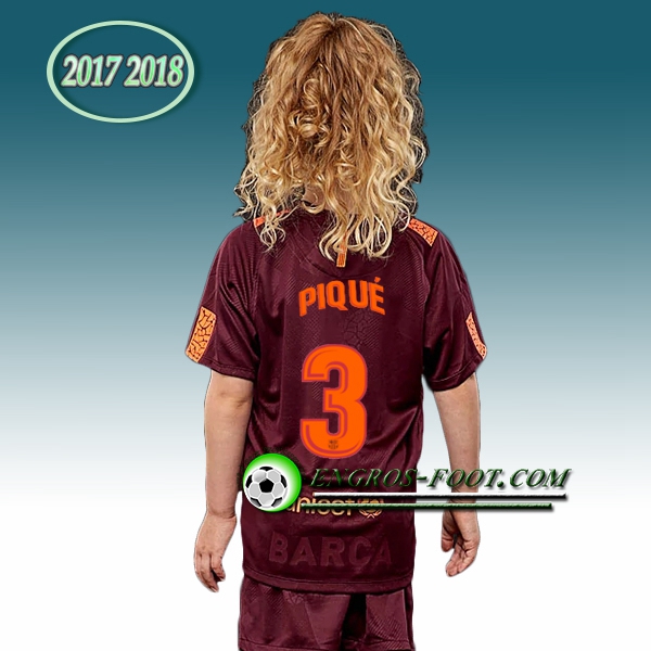 Engros-foot: Ensemble Maillot Foot FC Barcelone Enfant PIQUE 3 Third 2017 2018 Marron Thailande