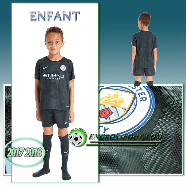 Engros-foot: Ensemble Maillot Foot Manchester City Enfant Third 2017 2018 Armée Verte Thailande