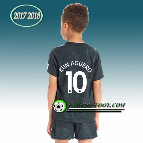 Engros-foot: Ensemble Maillot Foot Manchester City Enfant KUN AGüERO 10 Third 2017 2018 Armée Verte Thailande