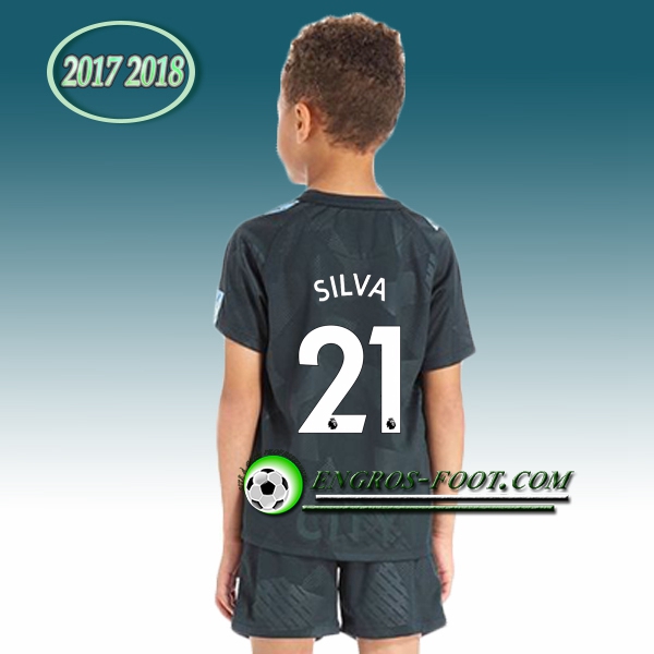 Engros-foot: Ensemble Maillot Foot Manchester City Enfant SILVA 21 Third 2017 2018 Armée Verte Thailande