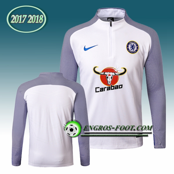 Engros-foot: Sweatshirt Training FC Chelsea Blanc Manche imprimée 2017-2018 Thailande