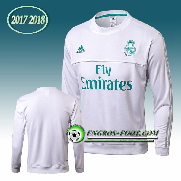 Engros-foot: Sweatshirt Training Real Madrid Blanc Col Rond 2017-2018 Thailande