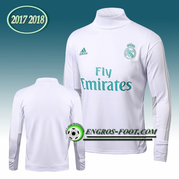 Engros-foot: Sweatshirt Training Real Madrid Blanc Col Haut 2017-2018 Thailande