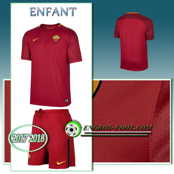 Engros-foot: Ensemble Maillot Foot AS Roma Enfant Domicile 2017 2018 Rouge Thailande