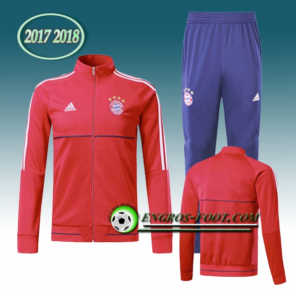 Engros-foot: Survetement Foot - Veste Bayern Munich Rouge/Blanc Ensemble 2017-2018 Thailande