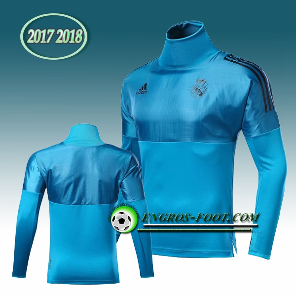 Engros-foot: Sweatshirt Training Real Madrid Bleu Col Haut 2017-2018 Thailande