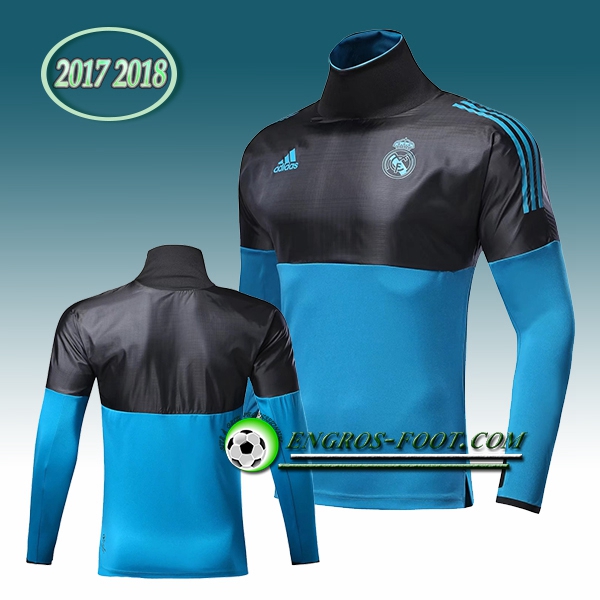 Engros-foot: Sweatshirt Training Real Madrid Noir/Bleu Col Haut 2017-2018 Thailande