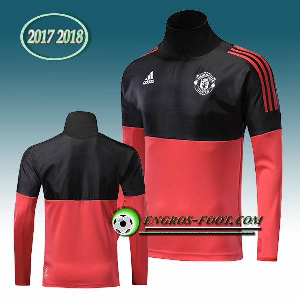 Engros-foot: Sweatshirt Training Manchester United Noir/Rouge Col Haut 2017-2018 Thailande