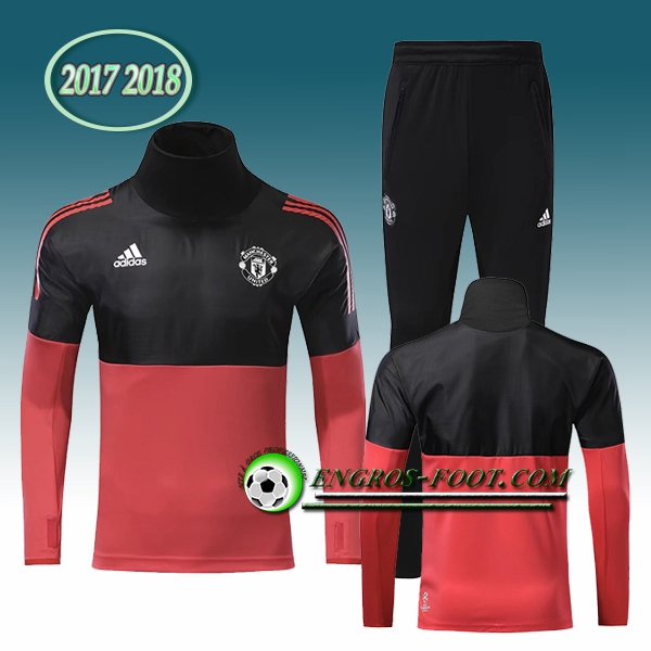 Engros-foot: Champions Survetement Foot Manchester United Noir/Rouge Col Haut Ensemble 2017-2018 Thailande