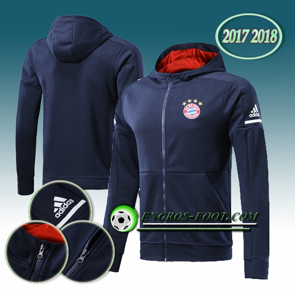 Engros-foot: Capuche Veste Foot Bayern Munich Bleu Marine 2017-2018 Thailande