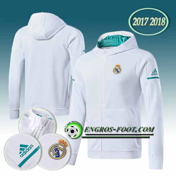 Engros-foot: Capuche Veste Foot Real Madrid Blanc 2017-2018 Thailande