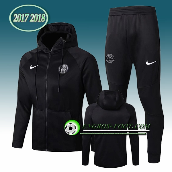 Engros-foot: Sweat a Capuche Survetement Foot PSG Noir Ensemble 2017-2018 Thailande