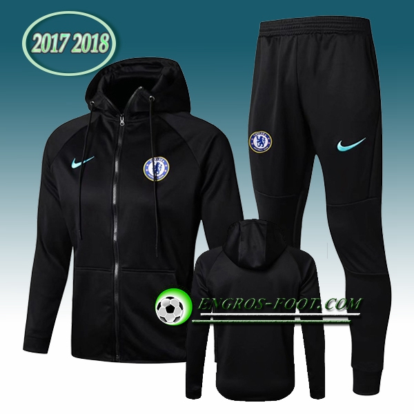 Engros-foot: Sweat a Capuche Survetement Foot FC Chelsea Noir Ensemble 2017-2018 Thailande