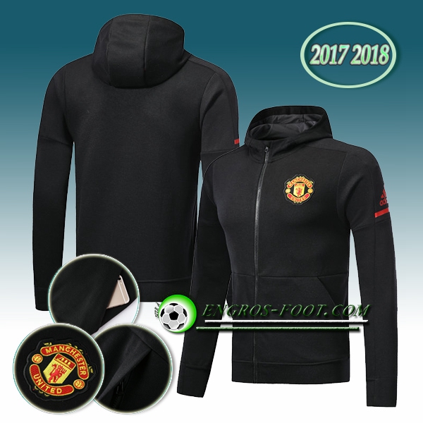 Engros-foot: Capuche Veste Foot Manchester United Noir 2017-2018 Thailande