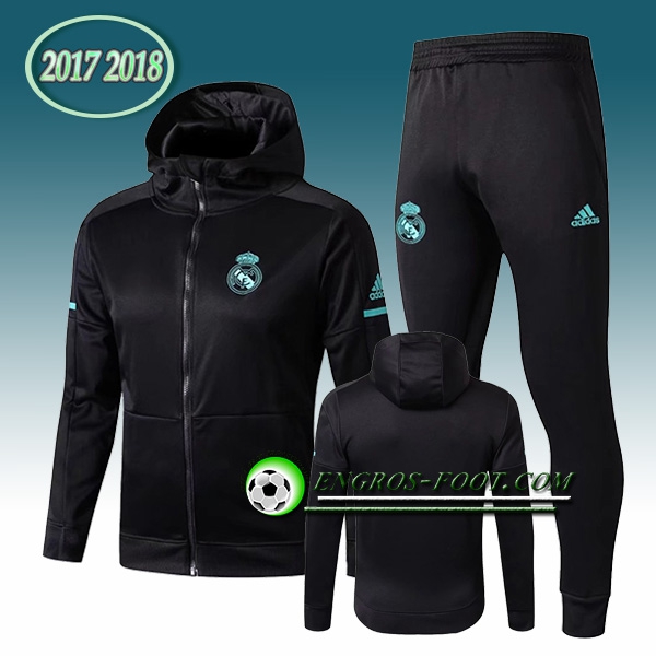 Engros-foot: Sweat a Capuche Survetement Foot Real Madrid Noir 2017-2018 Thailande