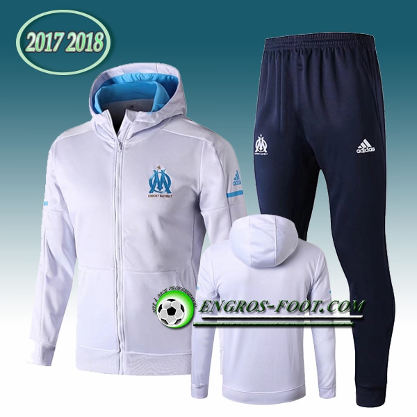 Engros-foot: Sweat a Capuche Survetement Foot Marseille OM Blanc 2017-2018 Thailande