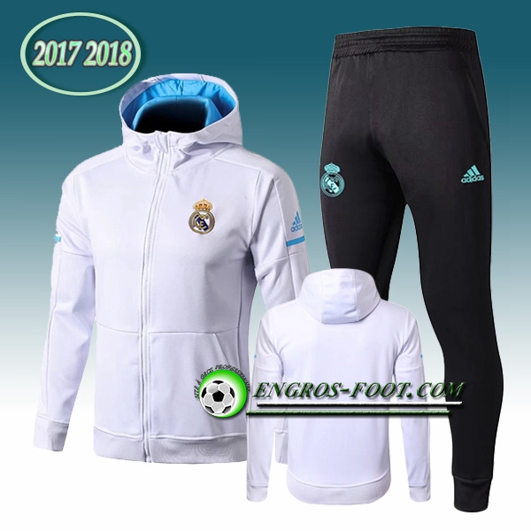 Engros-foot: Sweat a Capuche Survetement Foot Real Madrid Blanc 2017-2018 Thailande