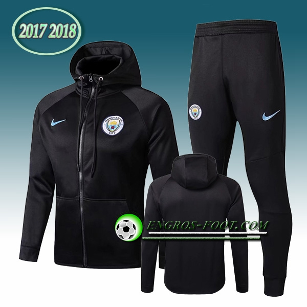 Engros-foot: Sweat a Capuche Survetement Foot Manchester City Noir 2017-2018 Thailande