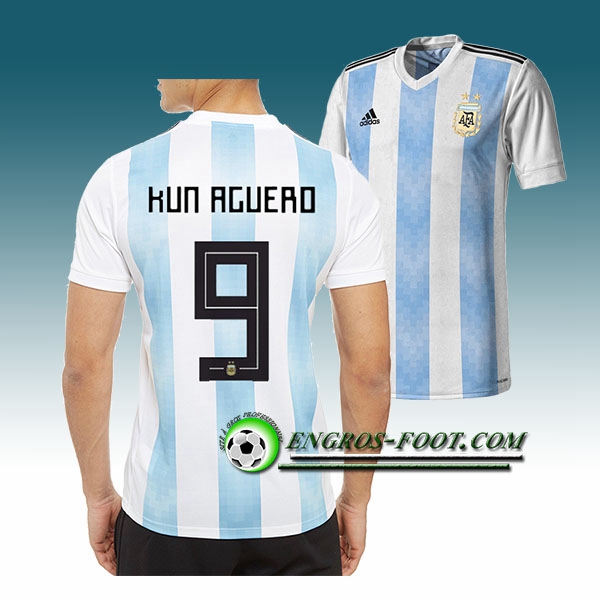 Engros-foot: Jeu Maillot Equipe de Argentine KUN AGUERO 9 Domicile 2018 2019 Bleu Blanc Thailande