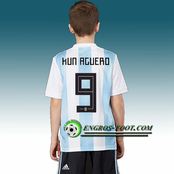 Engros-foot: Jeu Maillot Equipe de Argentine Enfant KUN AGUERO 9 Domicile 2018 2019 Bleu Blanc Thailande