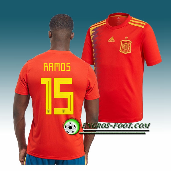 Engros-foot: Jeu Maillot Equipe de Espagne Ramos 15 Domicile 2018 2019 Rouge Thailande