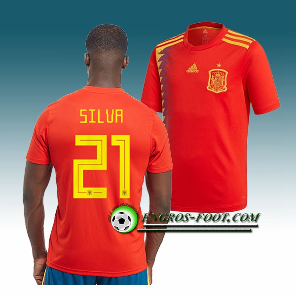 Engros-foot: Jeu Maillot Equipe de Espagne Silva 21 Domicile 2018 2019 Rouge Thailande