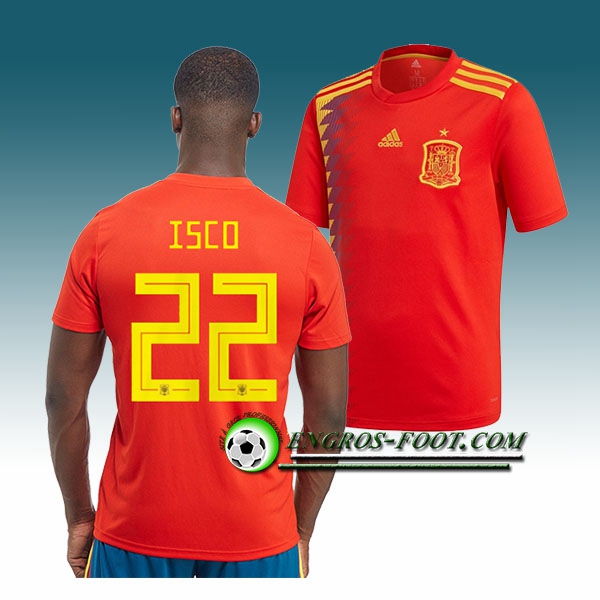 Engros-foot: Jeu Maillot Equipe de Espagne Isco 22 Domicile 2018 2019 Rouge Thailande