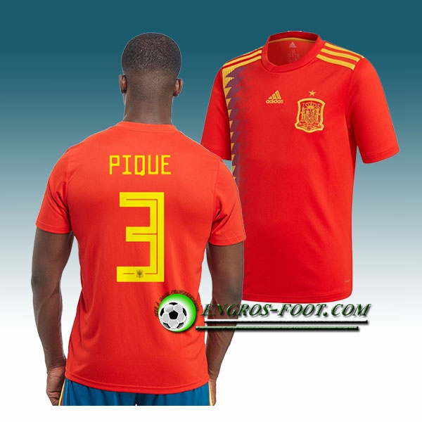 Engros-foot: Jeu Maillot Equipe de Espagne Piqué 3 Domicile 2018 2019 Rouge Thailande