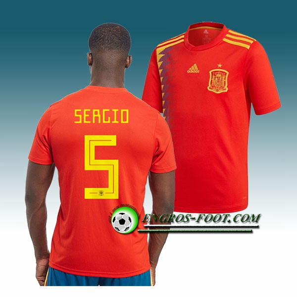 Engros-foot: Jeu Maillot Equipe de Espagne Sergio 5 Domicile 2018 2019 Rouge Thailande