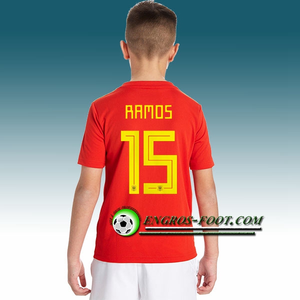 Engros-foot: Jeu Maillot Equipe de Espagne Enfant Ramos 15 Domicile 2018 2019 Rouge Thailande