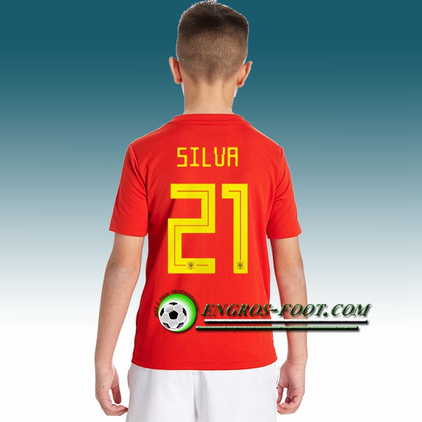 Engros-foot: Jeu Maillot Equipe de Espagne Enfant Silva 21 Domicile 2018 2019 Rouge Thailande