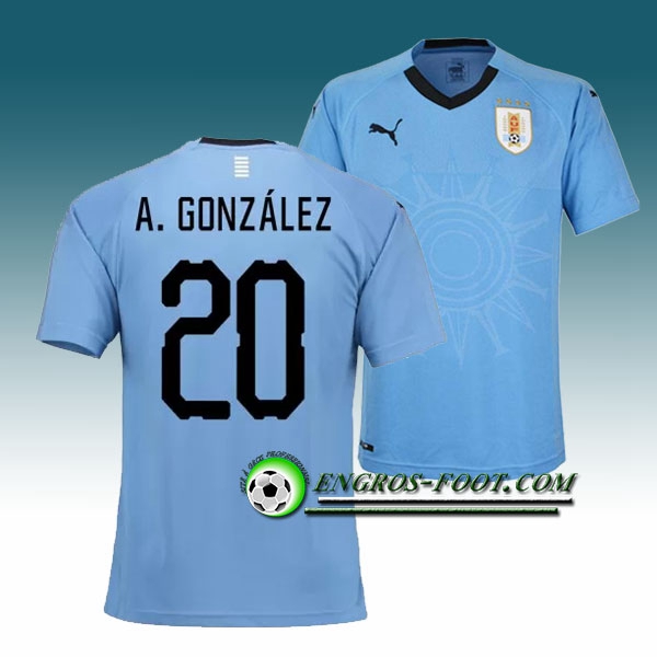 Engros-foot: Jeu Maillot Equipe de Uruguay A.González 20 Domicile 2018 2019 Bleu Thailande