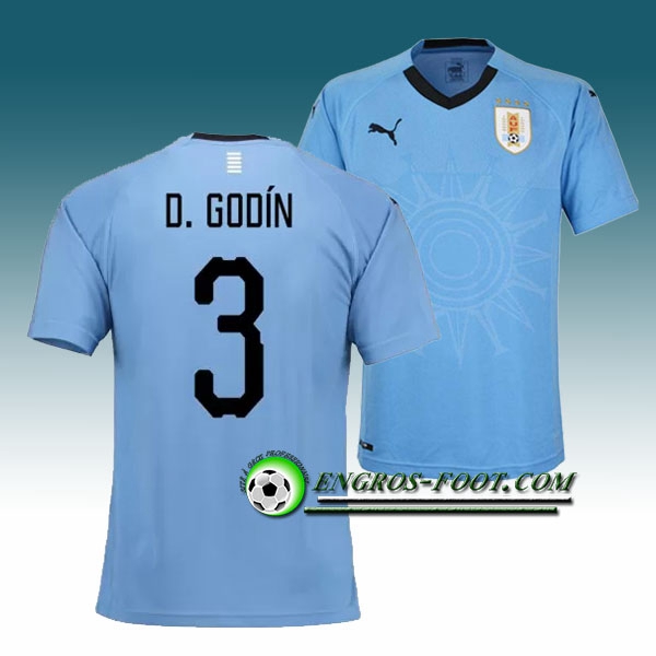 Engros-foot: Jeu Maillot Equipe de Uruguay D.Godin 3 Domicile 2018 2019 Bleu Thailande