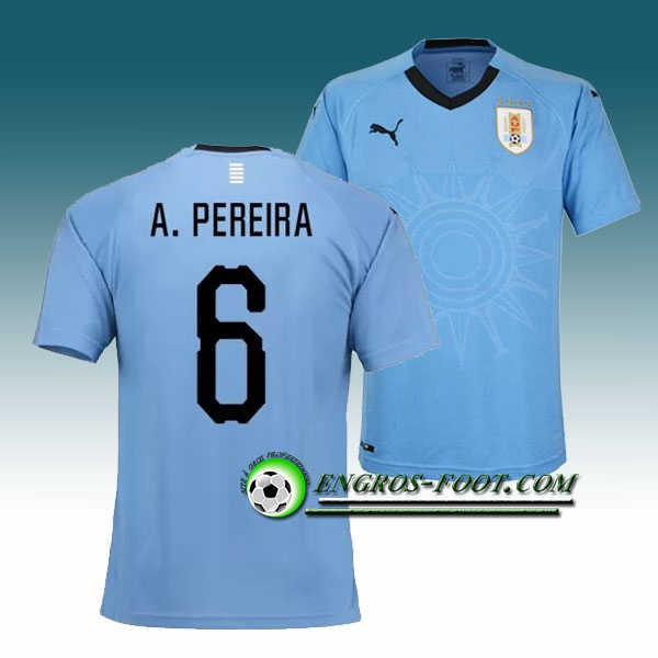 Engros-foot: Jeu Maillot Equipe de Uruguay A.Pereira 6 Domicile 2018 2019 Bleu Thailande