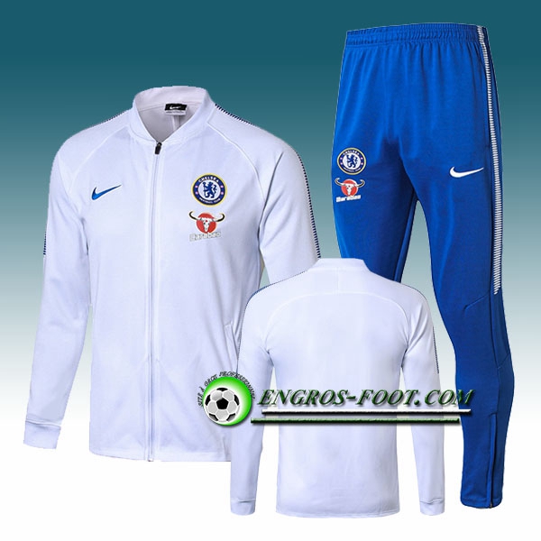 Engros-foot: Survetement Foot - Veste FC Chelsea Blanc Ensemble 2017-2018 Thailande