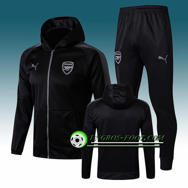 Engros-foot: Sweat a Capuche Survetement Foot Arsenal Noir 2017-2018 Ensemble Thailande