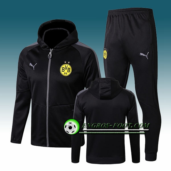 Engros-foot: Sweat a Capuche Survetement Foot Dortmund BVB Noir 2017-2018 Ensemble Thailande