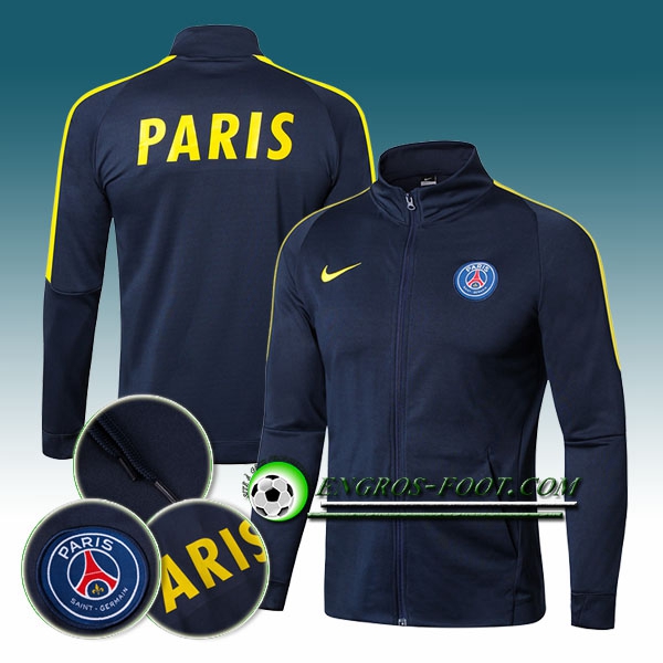 Engros-foot: Veste Foot PSG Bleu Marine/Jaune Ensemble 2017-2018 Thailande