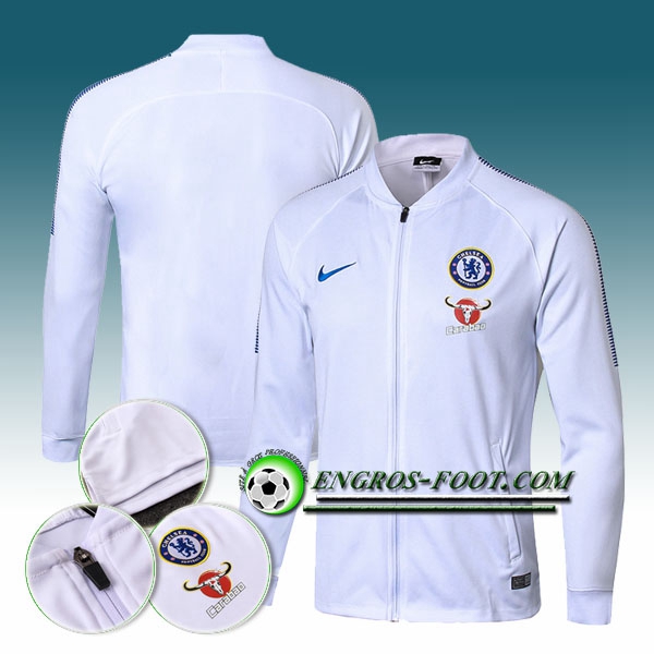 Engros-foot: Veste Foot FC Chelsea Blanc Ensemble 2017-2018 Thailande