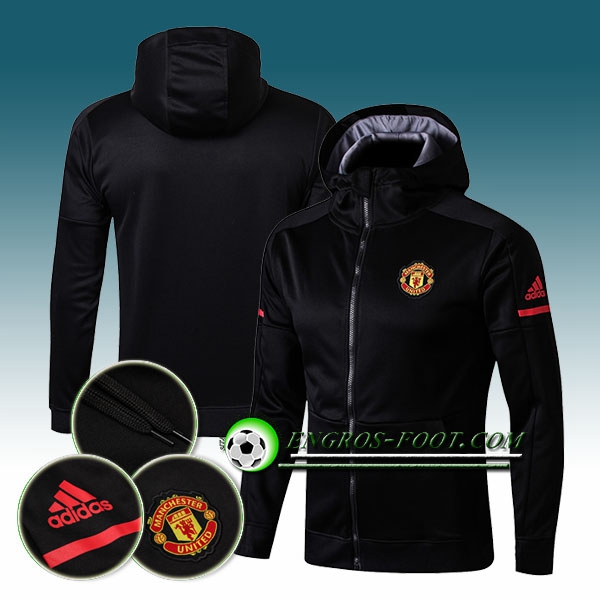 Engros-foot: Capuche Veste Foot Manchester United Noir 2017-2018 Ensemble Thailande