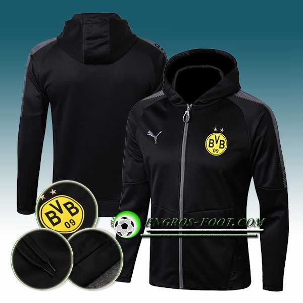 Engros-foot: Capuche Veste Foot Dortmund BVB Noir 2017-2018 Ensemble Thailande