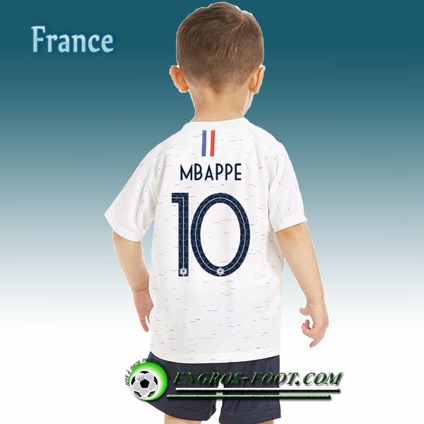 Engros-foot: Jeu Maillot Foot France Enfant Mbappe 10 Exterieur 2018/2019 Blanc Thailande