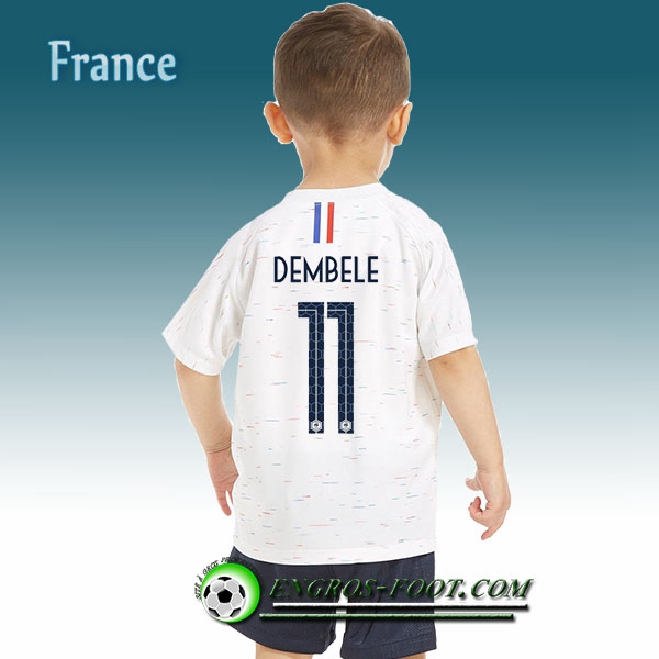 Engros-foot: Jeu Maillot Foot France Enfant Dembele 11 Exterieur 2018/2019 Blanc Thailande