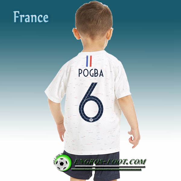 Engros-foot: Jeu Maillot Foot France Enfant Pogba 6 Exterieur 2018/2019 Blanc Thailande