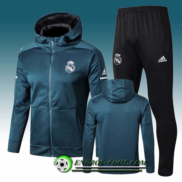 Engros-foot: Sweat a Capuche Survetement Foot Real Madrid Vert Fonce 2017-2018 Ensemble Thailande