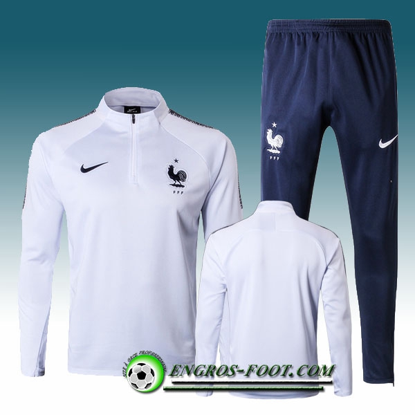 Engros-foot: Survetement Foot France Blanc Ensemble 2017-2018 Thailande